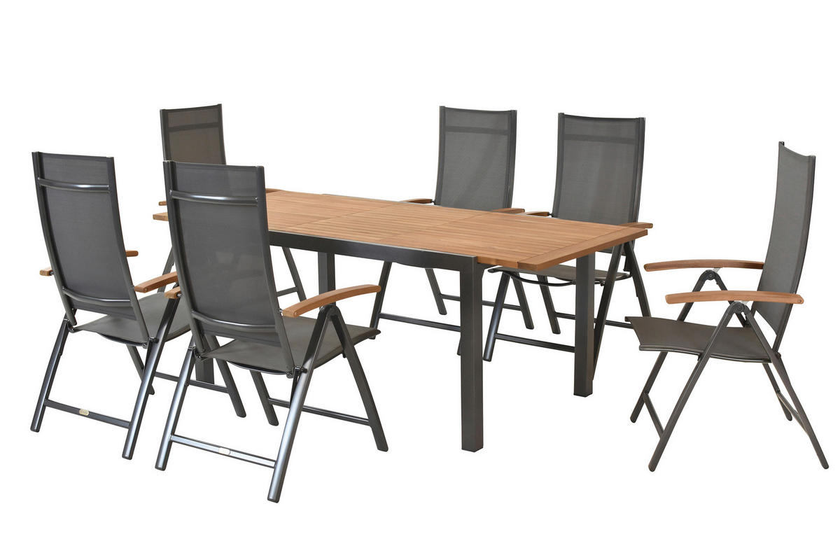 GARTENTISCHGRUPPE  - Graphitfarben/Grau, KONVENTIONELL, Holz/Textil - Gardenson