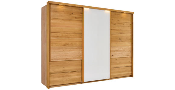 SCHWEBETÜRENSCHRANK  in Eichefarben, Weiß  - Eichefarben/Weiß, Natur, Glas/Holz (285/216/70cm) - Linea Natura