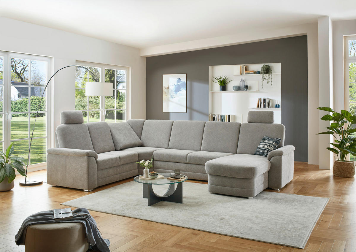 WOHNLANDSCHAFT Chenille Hellgrau  - Hellgrau/Alufarben, Konventionell, Holz/Textil (235/329/160cm) - Beldomo Comfort