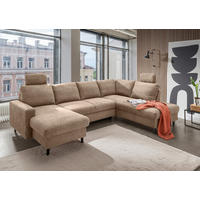 WOHNLANDSCHAFT Chenille Hellbraun  - Hellbraun/Schwarz, Modern, Holz/Textil (153/305/200cm) - Livetastic