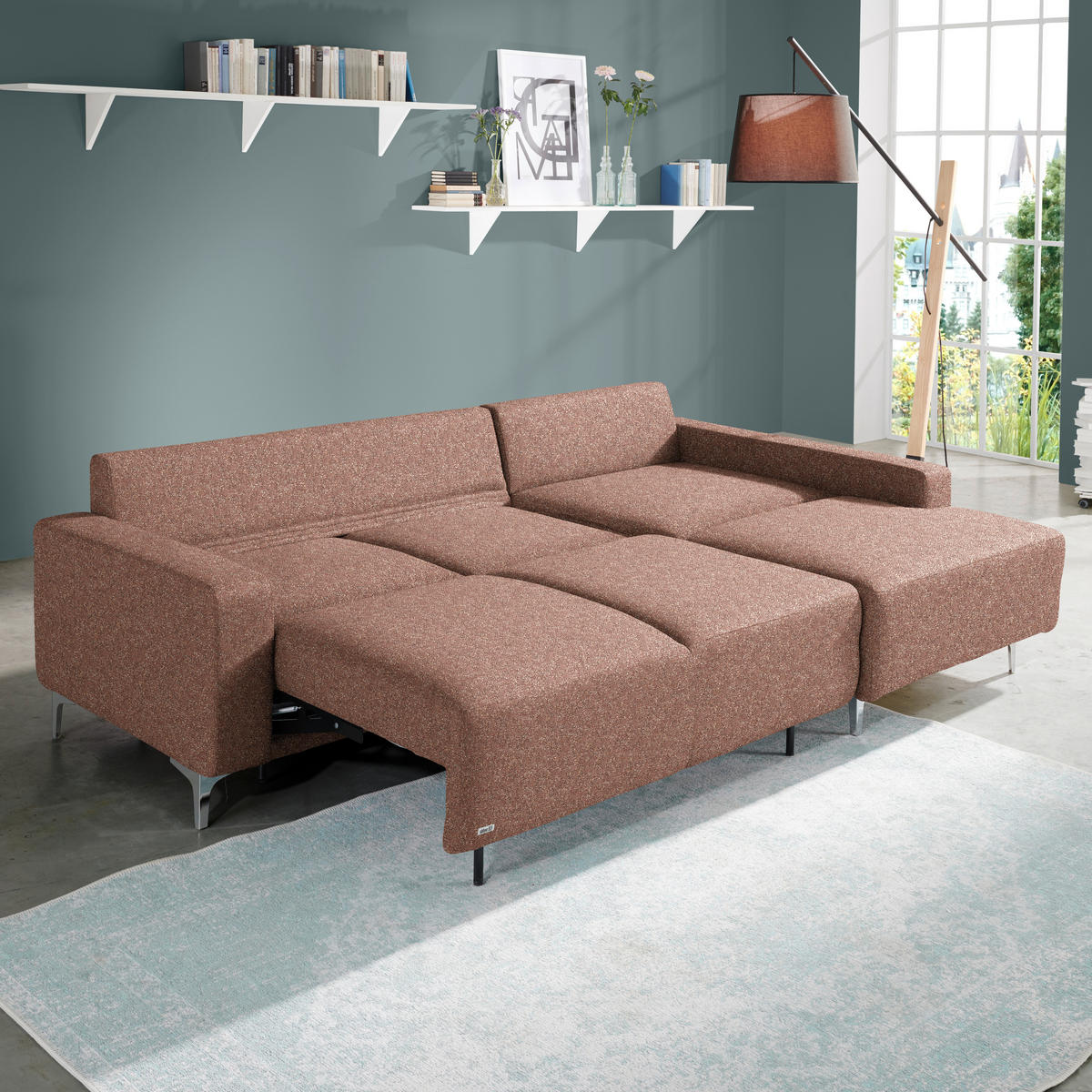 ECKSOFA  in Mikrovelours Terracotta  248/160 cm  - Terracotta/Alufarben, Design, Textil/Metall (248/160cm) - Sedda