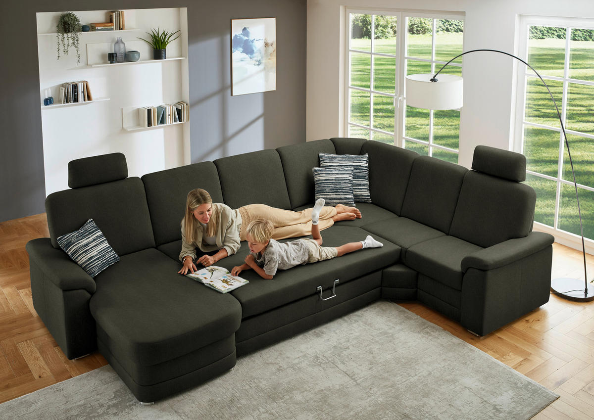 WOHNLANDSCHAFT  in Chenille Dunkelgrün  - Dunkelgrün/Alufarben, KONVENTIONELL, Holz/Textil (160/329/235cm) - Beldomo Comfort