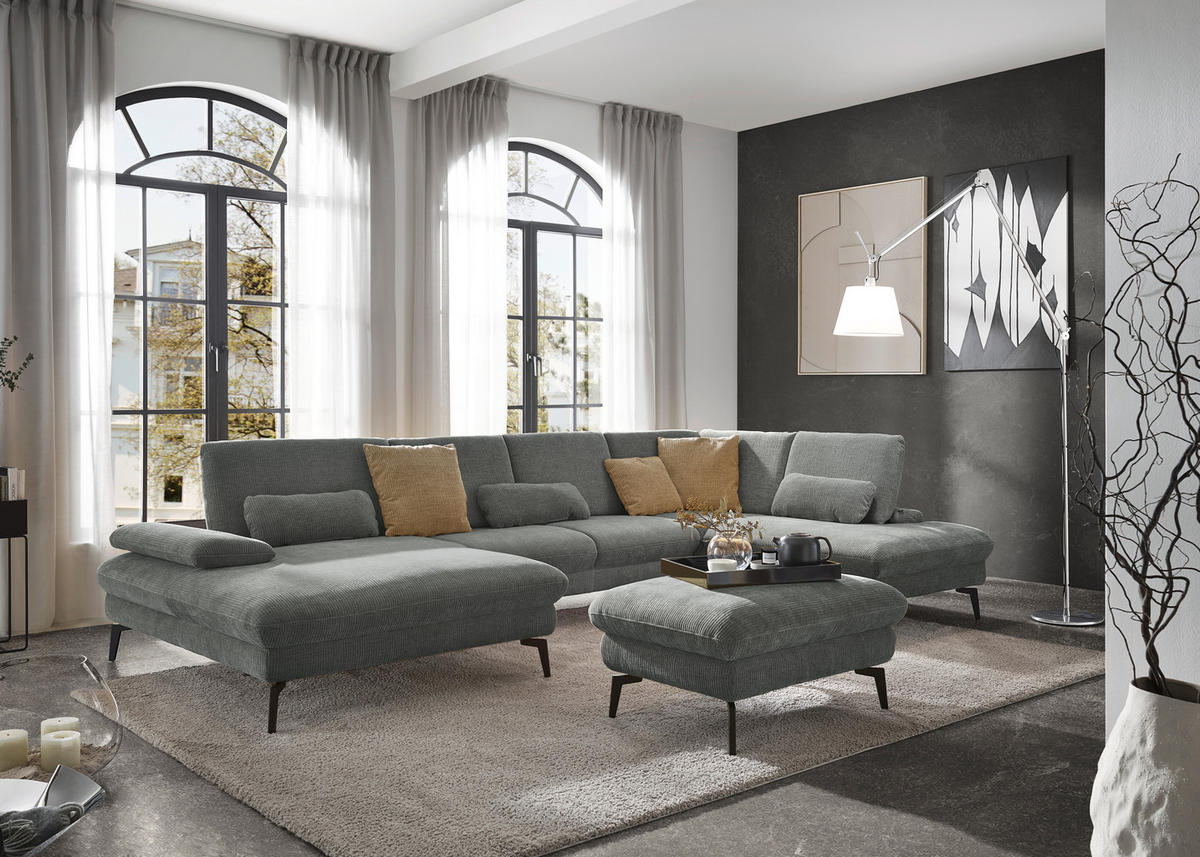 WOHNLANDSCHAFT in Webstoff Hellgrau  - Hellgrau/Schwarz, Design, Textil/Metall (157/354/208cm) - Dieter Knoll