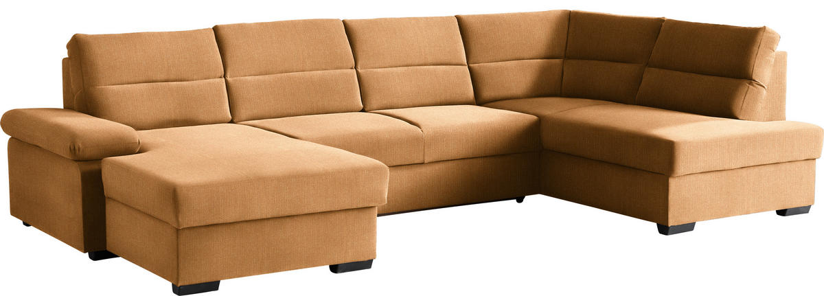 WOHNLANDSCHAFT in Webstoff Currygelb  - Currygelb/Dunkelbraun, Konventionell, Kunststoff/Textil (166/319/183cm) - Cantus