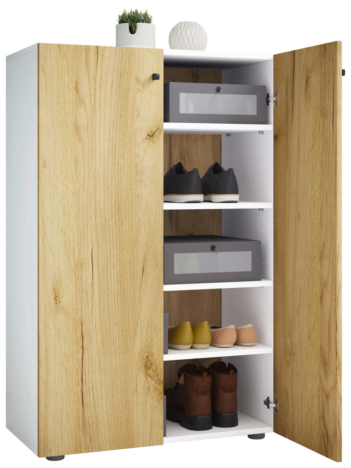 SCHUHSCHRANK Lona  in 70/110/39 cm  - Honigeiche/Silberfarben, Design, Holzwerkstoff/Kunststoff (70/110/39cm) - MID.YOU