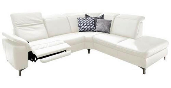 ECKSOFA in Echtleder Weiß  - Alufarben/Weiß, Design, Leder/Metall (242/289cm) - Cantus