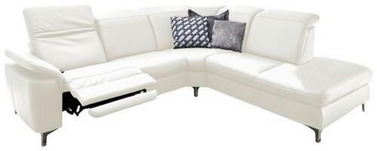 ECKSOFA in Echtleder Weiss  - Weiss/Alufarben, Design, Leder/Metall (242/292cm) - Cantus