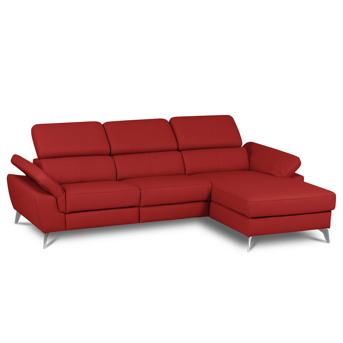 ECKSOFA  in Lederlook Echtleder Rot  - Chromfarben/Rot, Design, Leder/Textil (252/179cm) - Livetastic