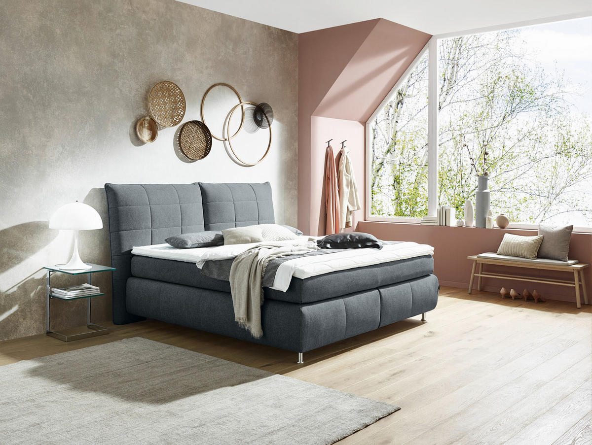 BOXSPRINGBETT 180/200 cm  in Dunkelgrau  - Edelstahlfarben/Dunkelgrau, Konventionell, Textil (180/200cm) - Dieter Knoll