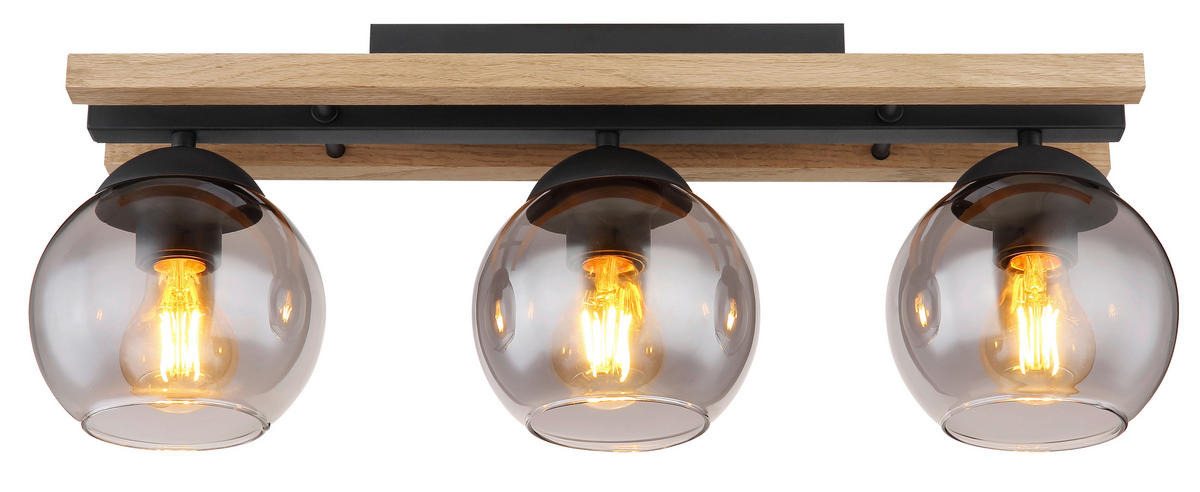 DECKENLEUCHTE    60/15/20,5 cm  - Dunkelbraun/Schwarz, Natur, Glas/Holz (60/15/20,5cm) - Globo