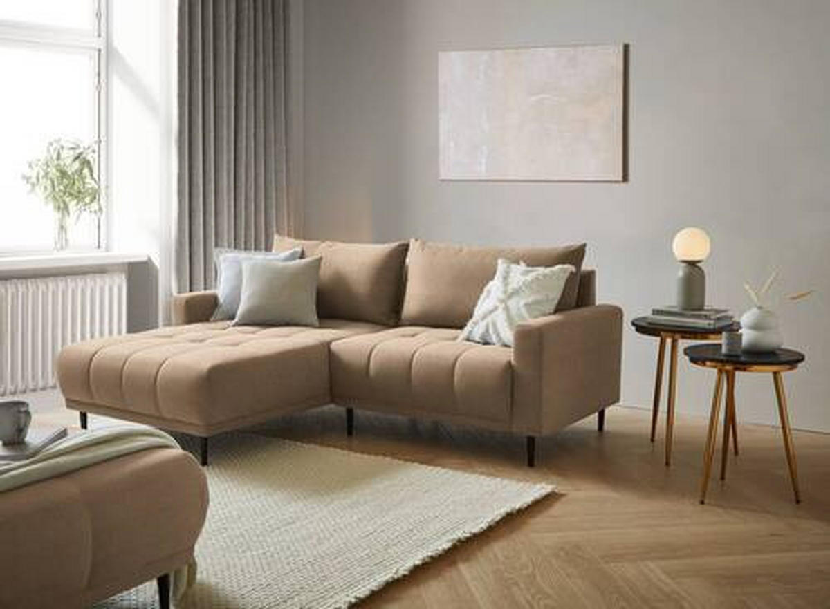 ECKSOFA in Flachgewebe Hellbraun  - Hellbraun/Schwarz, Design, Holz/Textil (160/215cm) - Stylife