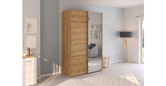 SCHWEBETÜRENSCHRANK 137/223/68 cm 2-türig Eichefarben  - Eichefarben, Design, Glas/Holzwerkstoff (137/223/68cm) - Novel