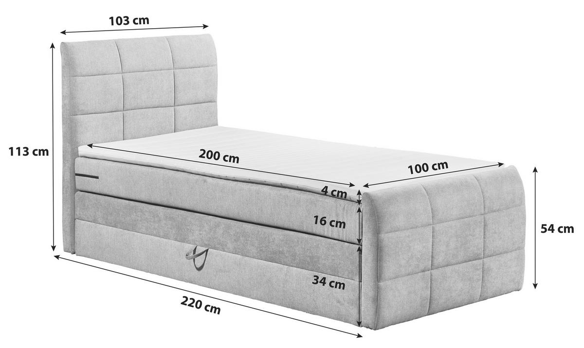 POSTEL BOXSPRING, 100/200 cm, modrá - modrá, Basics, kompozitní dřevo/textil (100/200cm) - MID.YOU