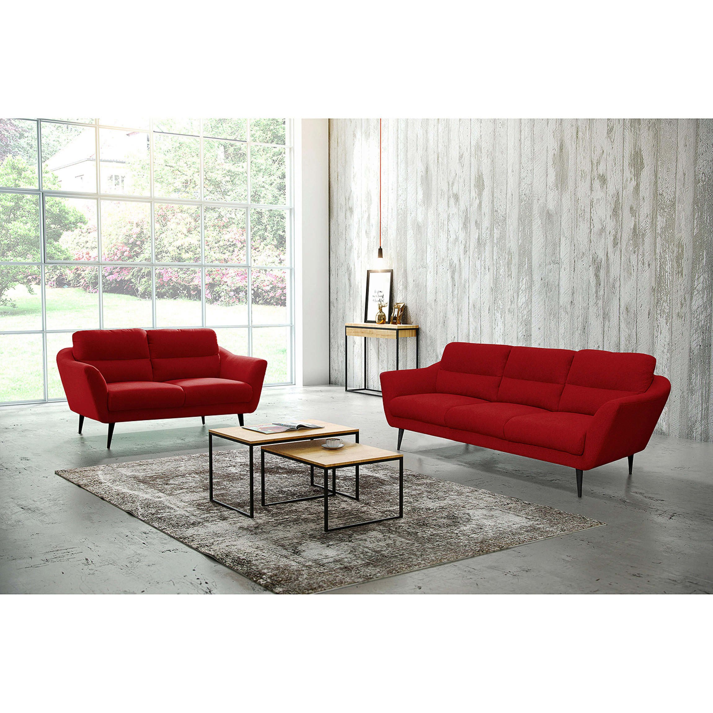 3-SITZER-SOFA in Webstoff Rot  - Rot/Schwarz, Design, Holz/Textil (209/87/88cm) - Livetastic