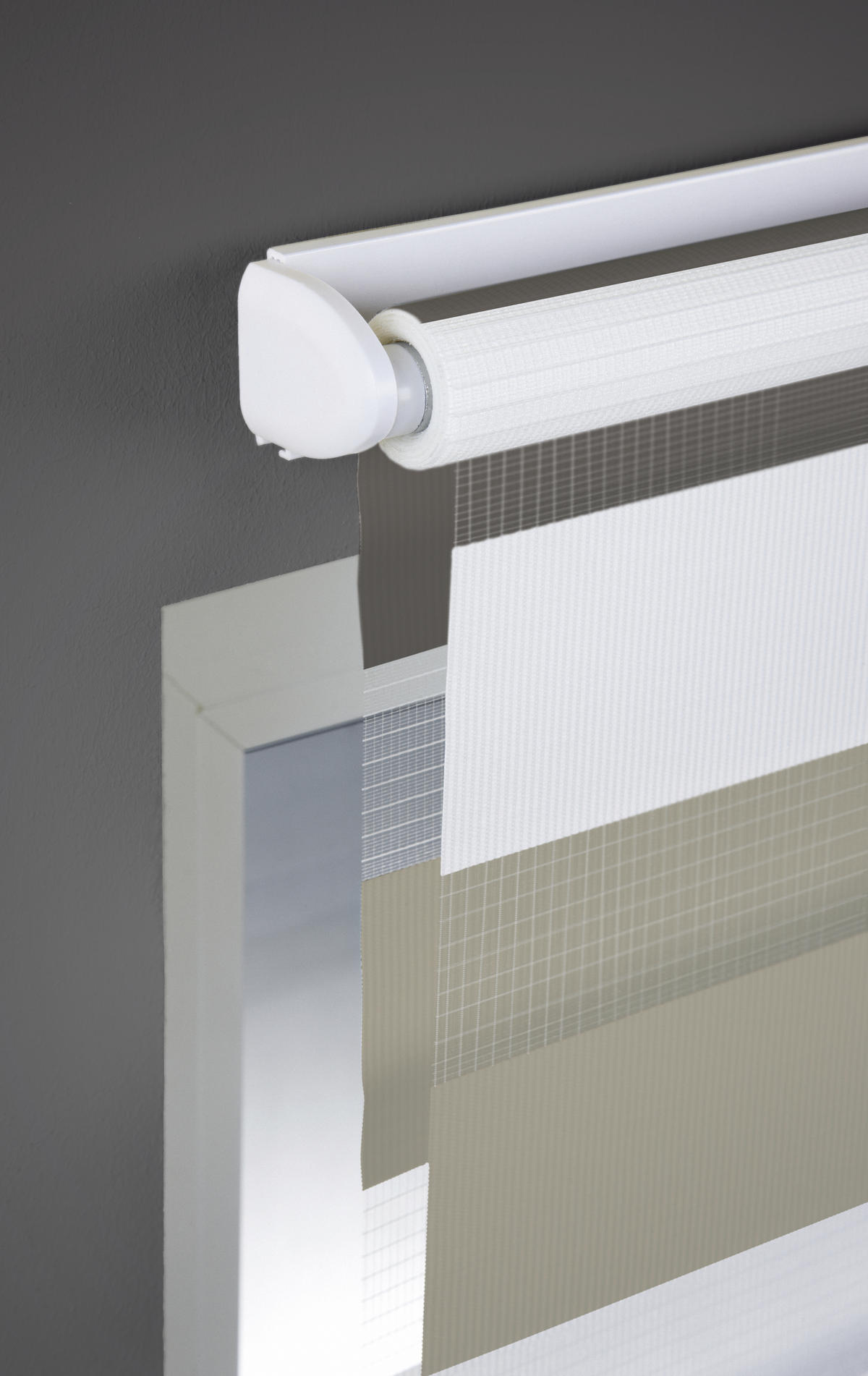 DOPPELROLLO  halbtransparent   140/160 cm   - Braun/Weiß, Basics, Textil (140/160cm)
