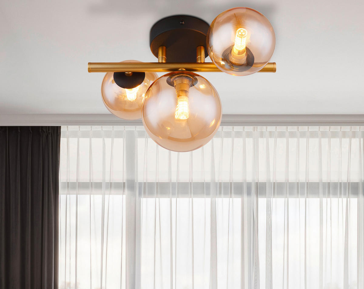LED-WANDLEUCHTE - Messingfarben/Schwarz, Design, Glas/Metall (28/21/19cm) - Globo