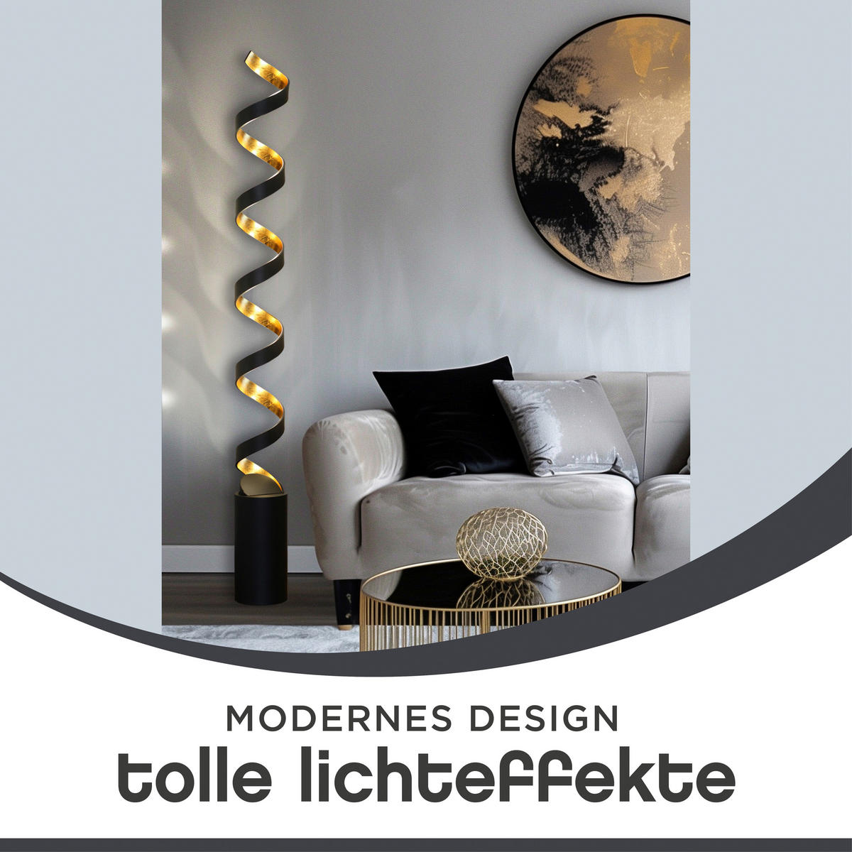 LED-STEHLEUCHTE Helix 14,5/152 cm   - Goldfarben/Schwarz, Design, Metall (14,5/152cm)
