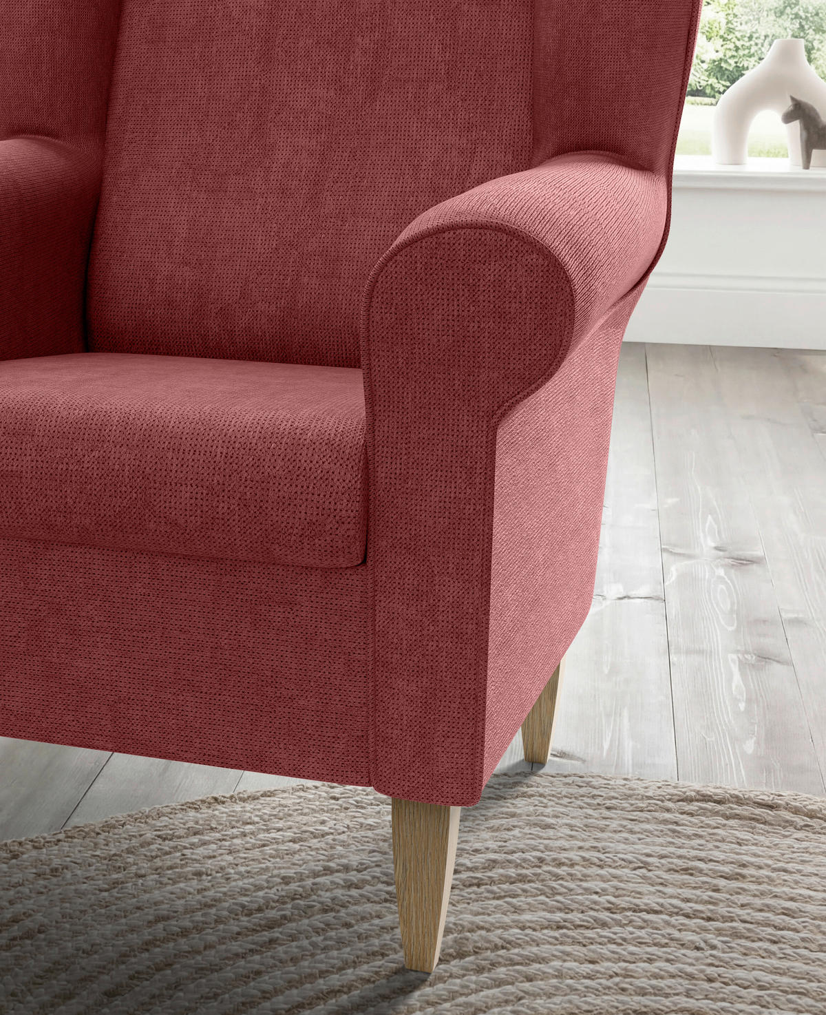 SESSELSET Chenille Rot  - Rot/Naturfarben, Konventionell, Holz/Textil (80/102/86cm) - Livetastic