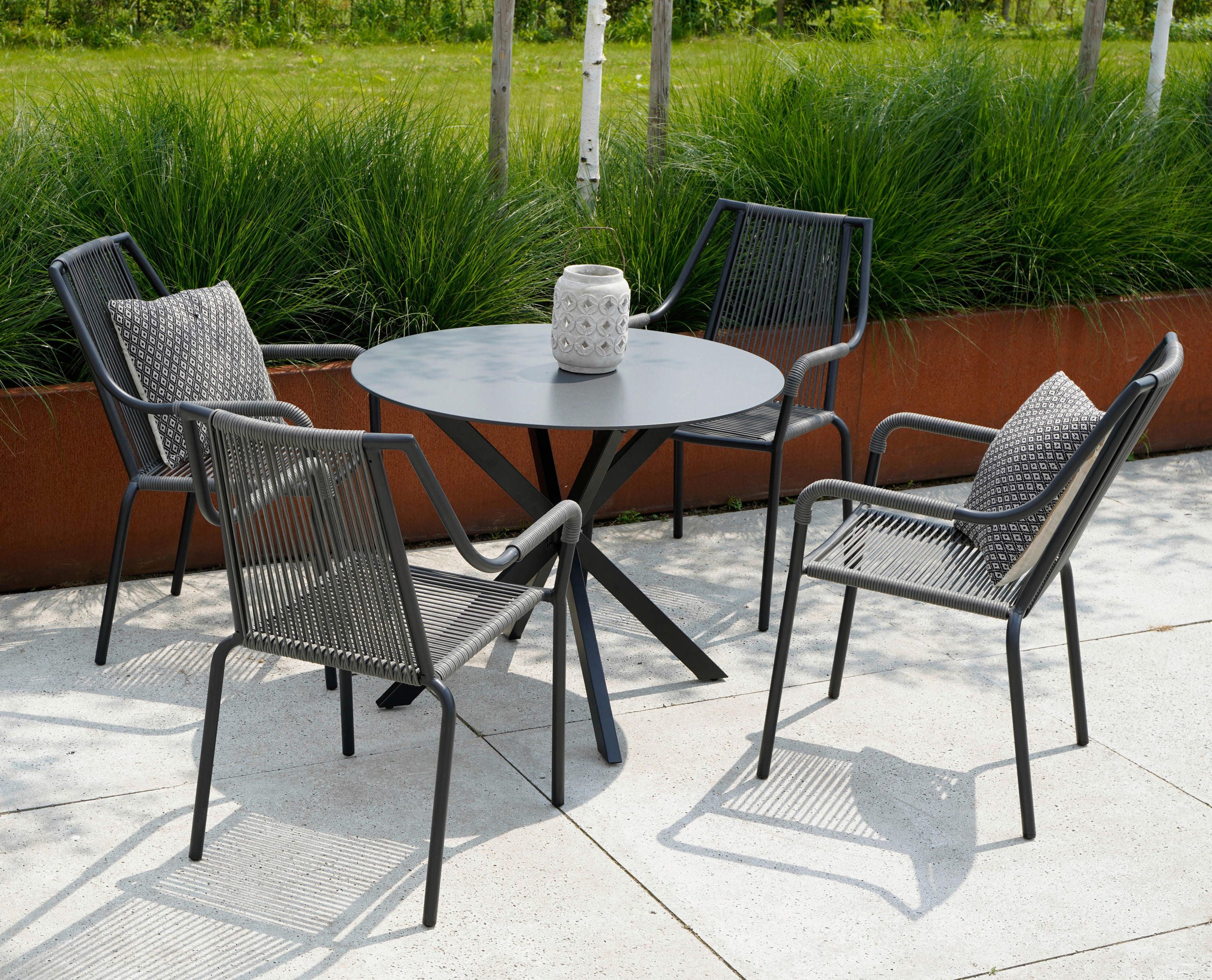 GARTENTISCH Metall, Glas Grau, Schwarz  - Schwarz/Grau, Konventionell, Glas/Metall (90/73cm)