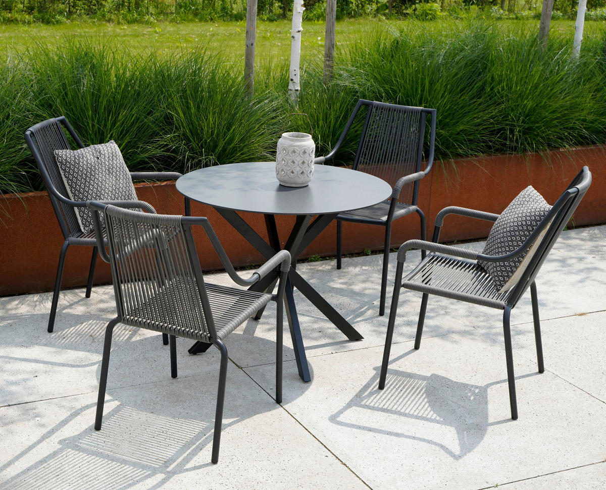 GARTENTISCH Metall, Glas Grau, Schwarz  - Schwarz/Grau, Konventionell, Glas/Metall (90/73cm)