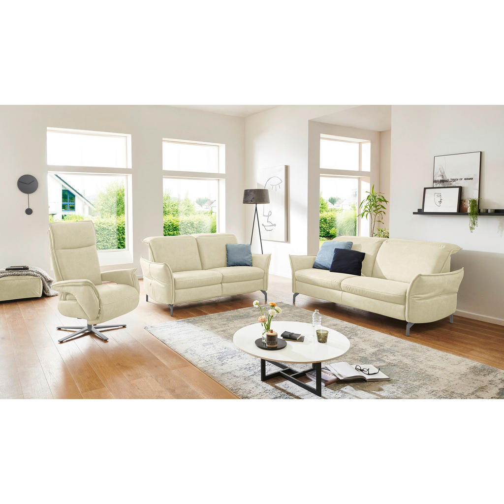 Thumbnail - Livetastic 2-Sitzer-Sofa, Creme, Leder, Echtleder, Nappaleder, 154x89x109 cm, Made in EU, Hocker erhältlich, Armteil lin...