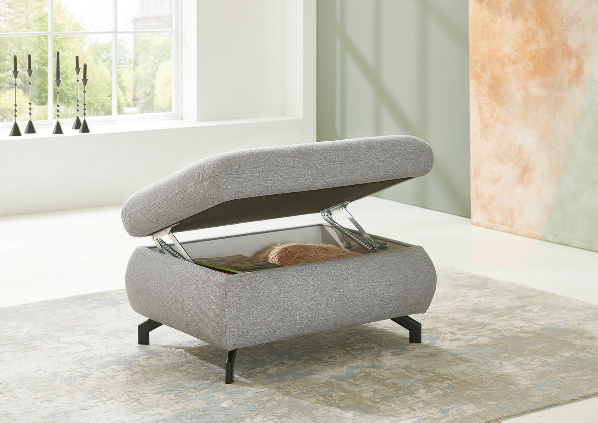 HOCKER Chenille Hellgrau  - Hellgrau/Schwarz, Design, Textil/Metall (90/48/65cm) - Beldomo Style