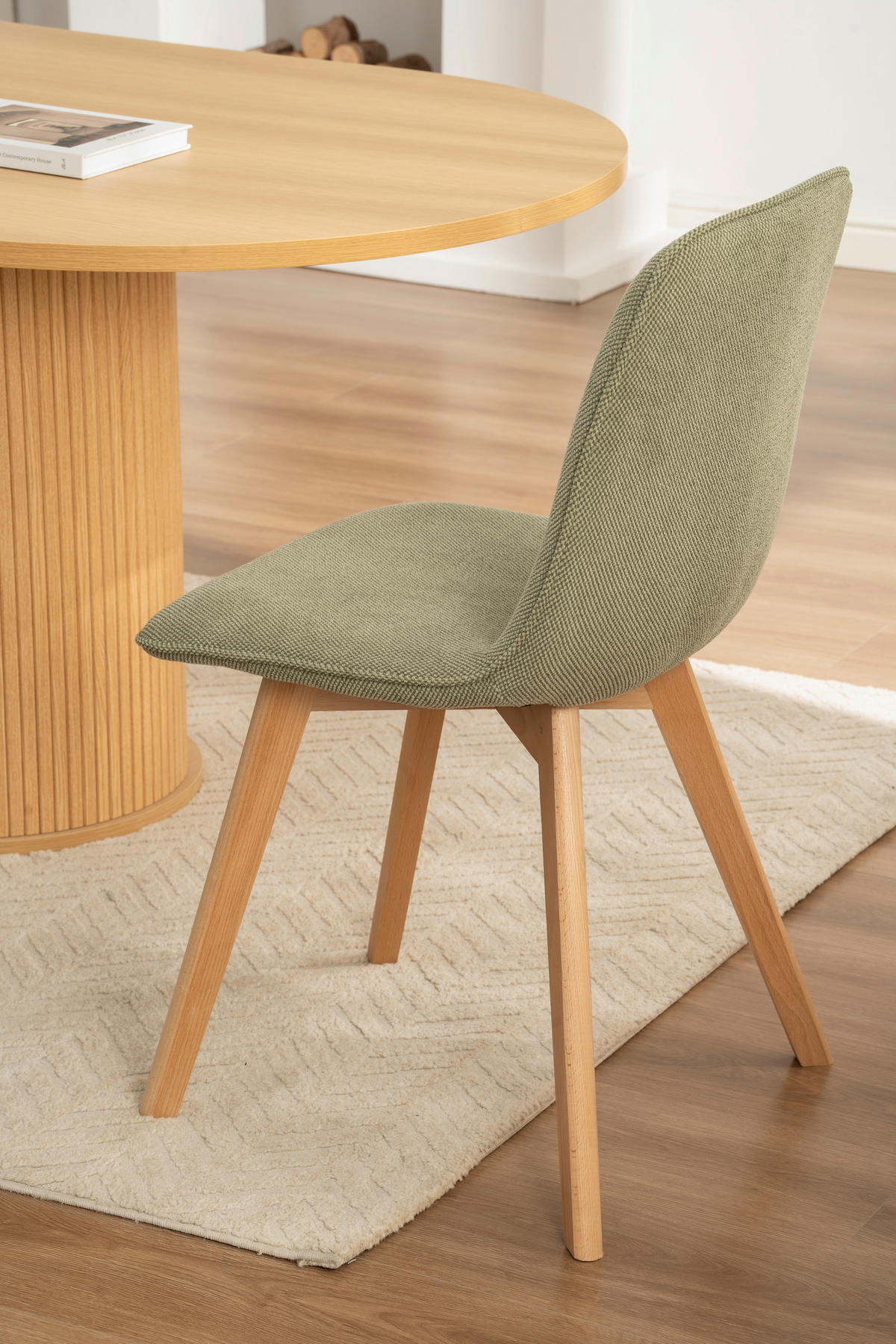 STUHL   Leinenoptik  Grün, Buchefarben  - Buchefarben/Grün, Modern, Holz/Textil (45/88/54cm) - Stylife