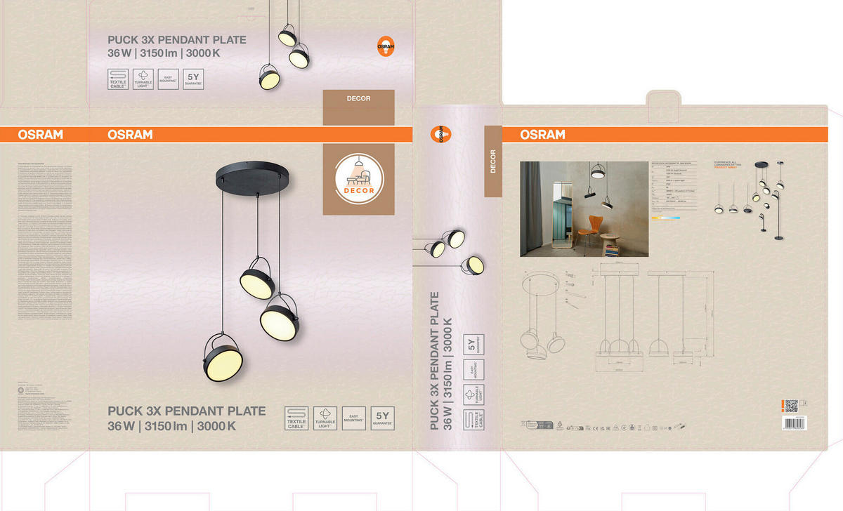 LED-HÄNGELEUCHTE 54/150 cm  - Schwarz, Design, Kunststoff/Metall (54/150cm) - Osram