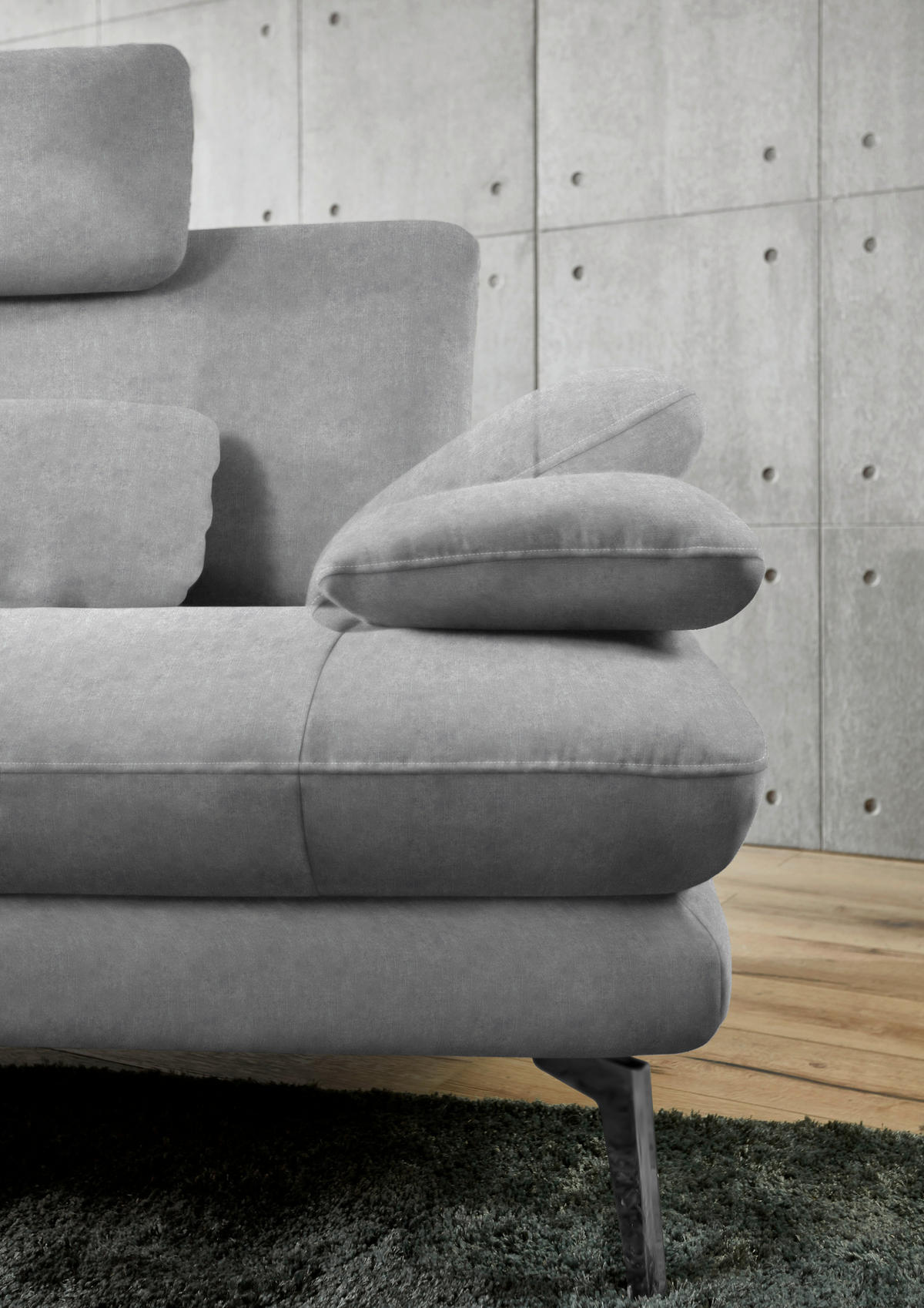 ECKSOFA in Velours Hellgrau  184/284 cm  - Hellgrau/Schwarz, Design, Textil/Metall (184/284cm) - Dieter Knoll