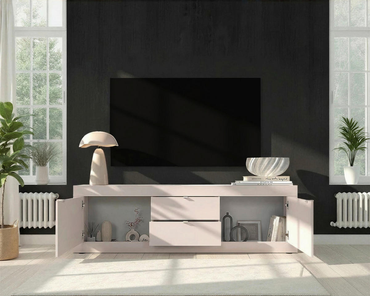 LOWBOARD  in 210/65/43 cm  - Kaschmir/Schwarz, Design, Holzwerkstoff/Kunststoff (210/65/43cm) - MID.YOU