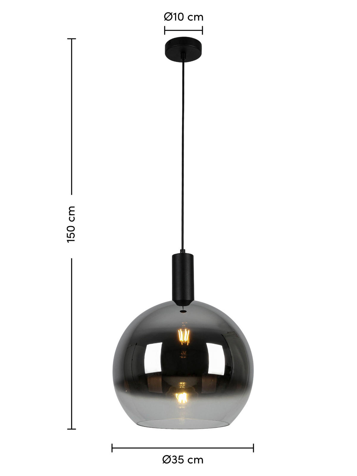 LUSTER  35/150 cm      - boja hroma/crna, Konvencionalno, staklo/metal (35/150cm) - Dieter Knoll