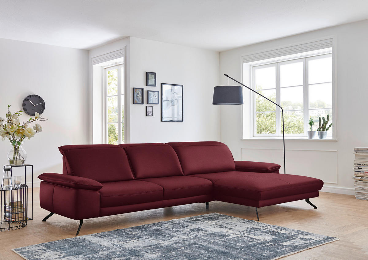 ECKSOFA in Echtleder Weinrot  - Weinrot/Schwarz, Design, Leder/Metall (328/193cm) - Dieter Knoll