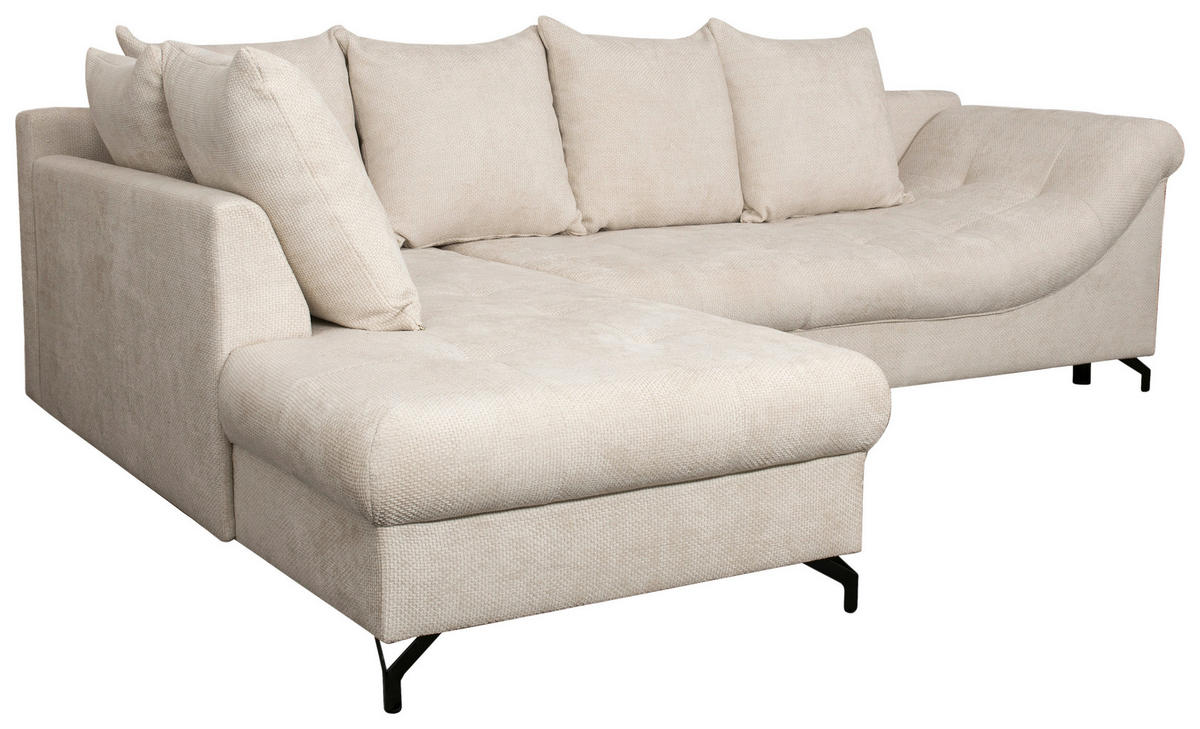 ECKSOFA in Struktur Creme  - Creme/Schwarz, KONVENTIONELL, Textil/Metall (194/274cm) - Carryhome