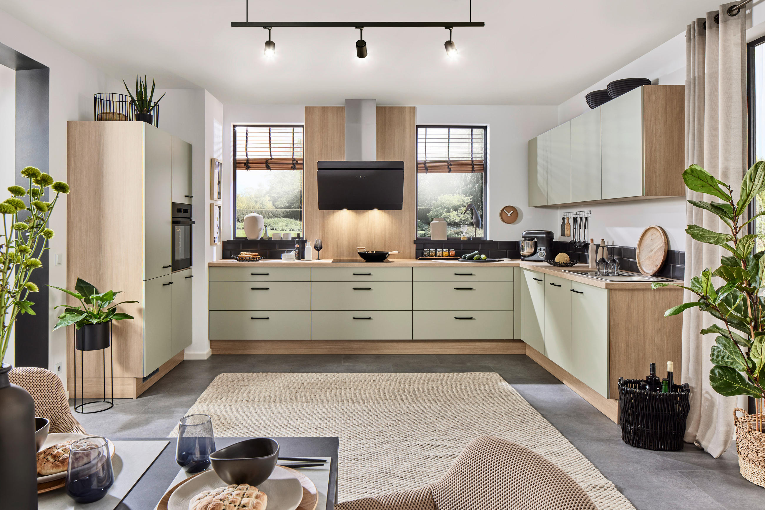 ECKKÜCHE  in Eichefarben, Salbeigrün  - Eichefarben/Salbeigrün, Basics, Holzwerkstoff/Metall (120/365/245cm) - Venda