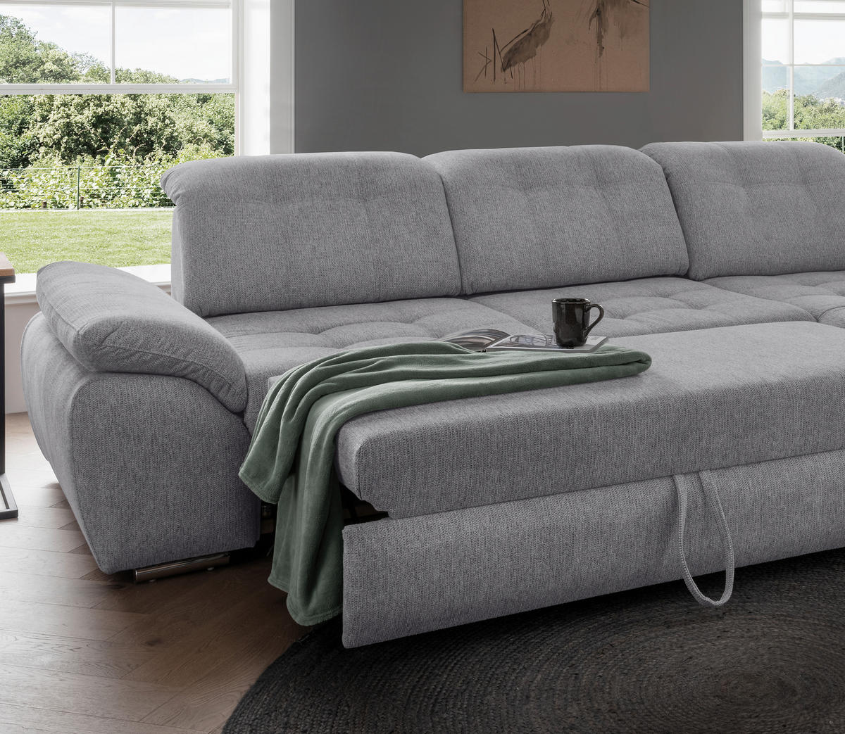 ECKSOFA Flachgewebe Dunkelgrau  - Chromfarben/Dunkelgrau, Modern, Textil/Metall (308/254cm) - Livetastic