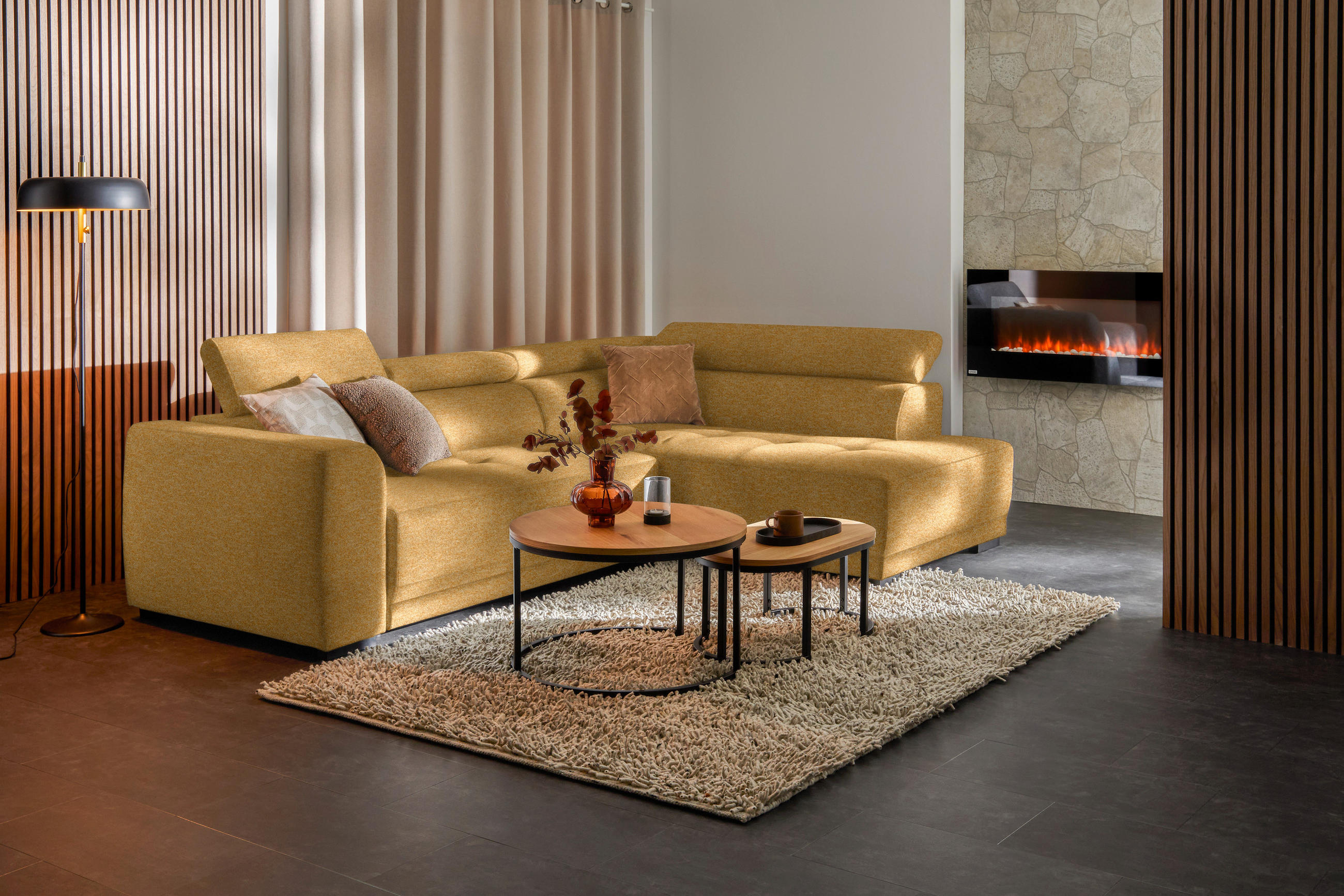 ECKSOFA in Chenille Currygelb  - Currygelb/Schwarz, Design, Kunststoff/Textil (284/205cm) - MID.YOU