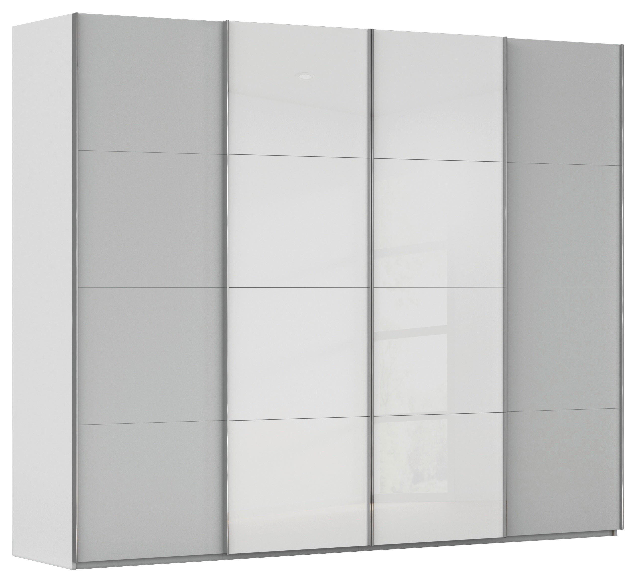 SCHWEBETÜRENSCHRANK 271/235/68 cm 4-türig Grau, Weiß  - Chromfarben/Weiß, KONVENTIONELL, Glas/Holzwerkstoff (271/235/68cm) - Novel
