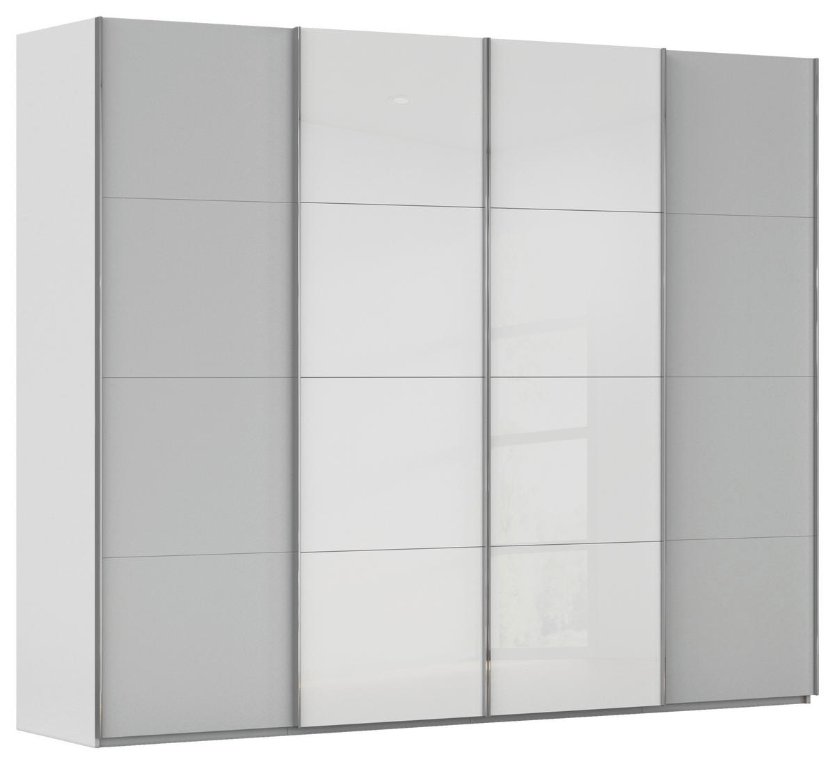 SCHWEBETÜRENSCHRANK 271/235/68 cm 4-türig Grau, Weiß  - Chromfarben/Weiß, KONVENTIONELL, Glas/Holzwerkstoff (271/235/68cm) - Novel