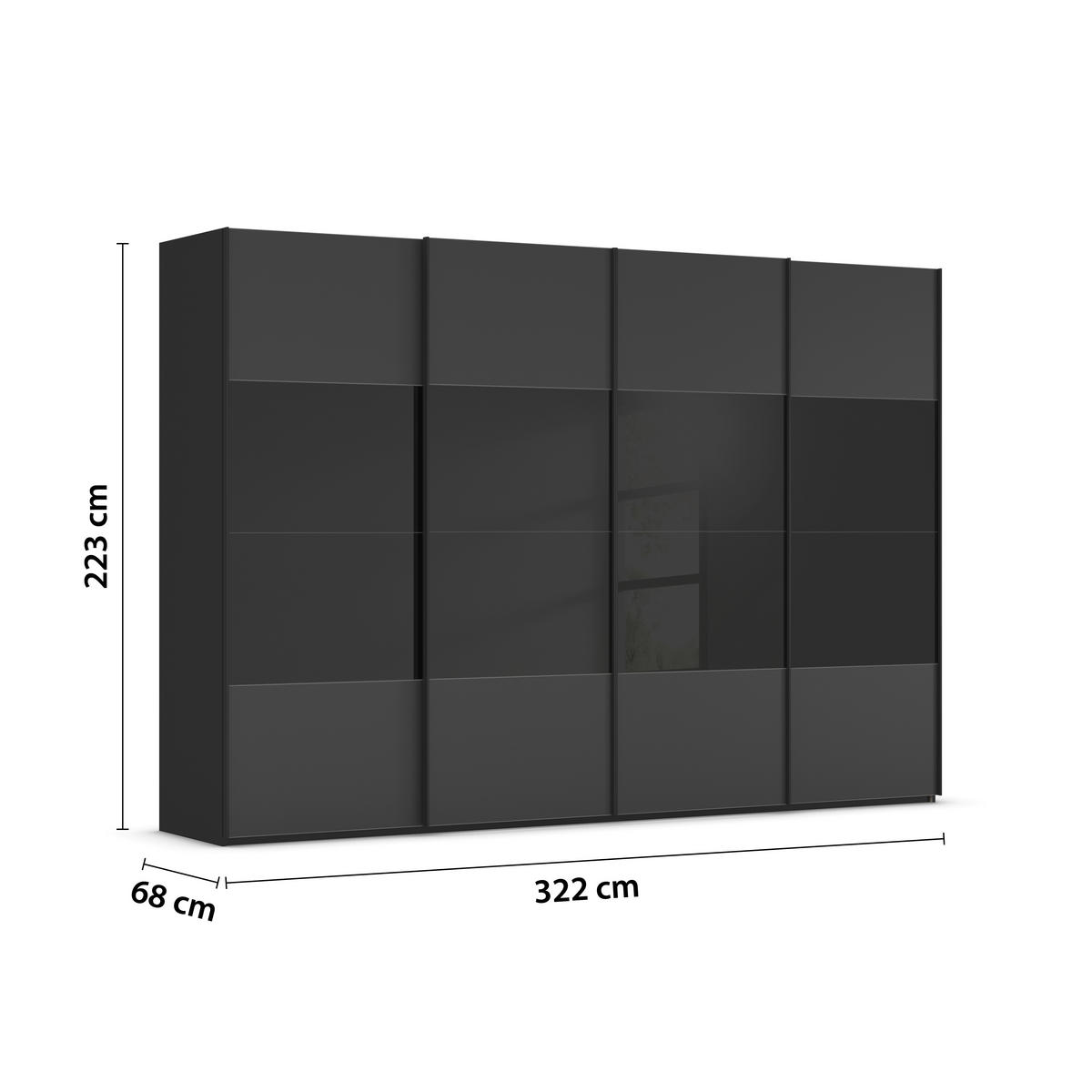 SCHWEBETÜRENSCHRANK 320/223/68 cm,  in Schwarz, 4 Tür(en)  - Schwarz, Design, Glas/Holzwerkstoff (320/223/68cm) - Novel
