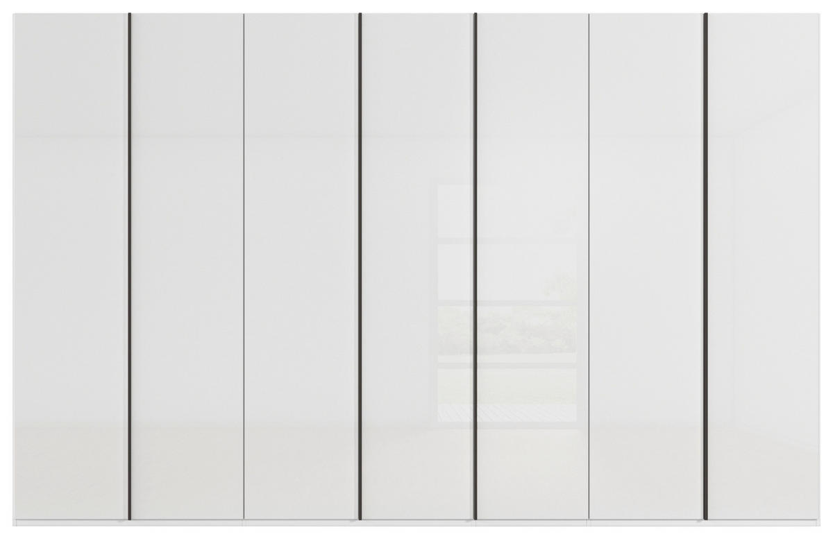 DREHTÜRENSCHRANK 350/235/61 cm,  in Weiß, 7-türig  - Graphitfarben/Weiß, Basics, Glas/Holzwerkstoff (350/235/61cm) - Novel
