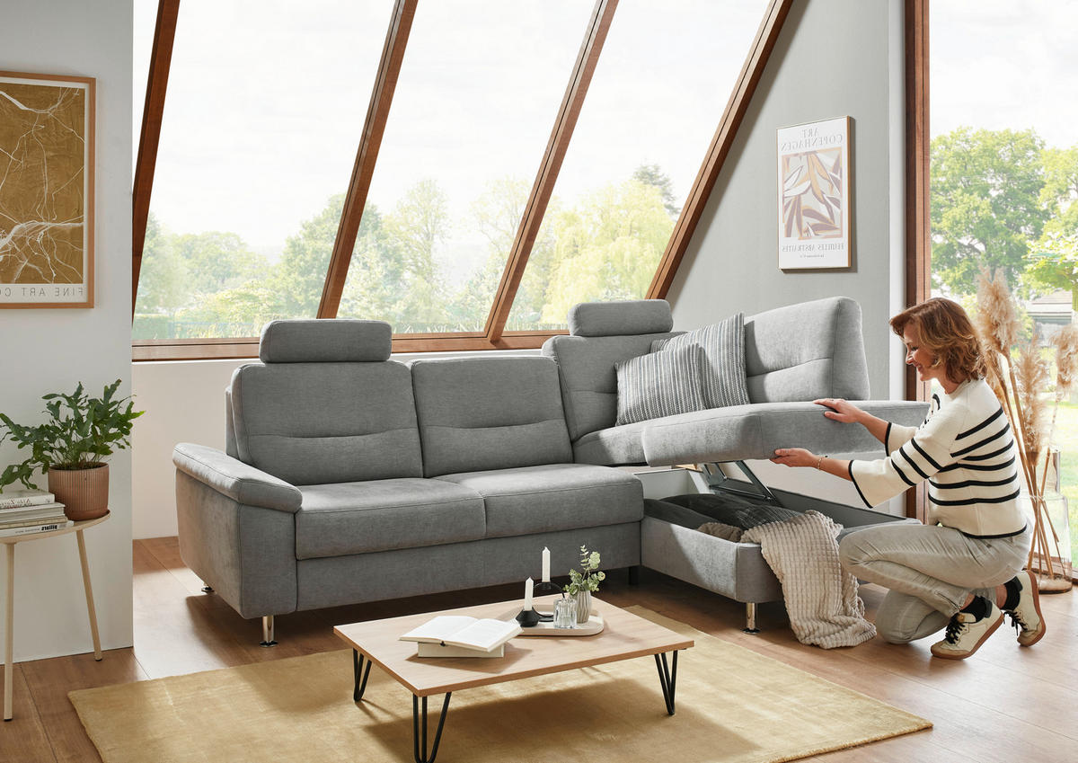 ECKSOFA  in Flachgewebe Grau  244/160 cm  - Alufarben/Grau, KONVENTIONELL, Textil/Metall (244/160cm) - Beldomo Comfort