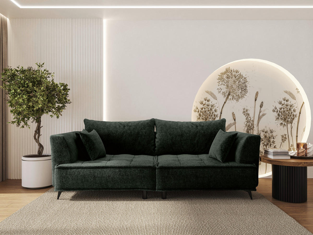 BIGSOFA Chenille Dunkelgrün  - Dunkelgrün/Schwarz, Design, Textil/Metall (250/90/120cm) - home24