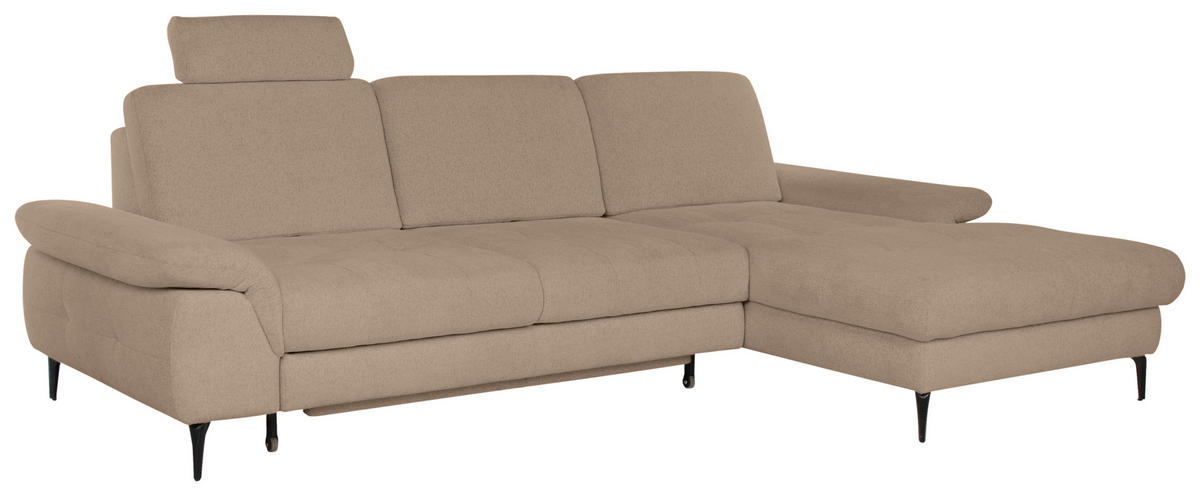 ECKSOFA ALMA in Chenille Beige  285/191 cm  - Beige/Schwarz, Design, Textil/Metall (285/191cm) - Livetastic