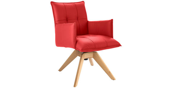 ARMLEHNSTUHL in Echtleder pigmentiert - Eichefarben/Rot, Design, Leder/Holz (86/57/65cm) - Valnatura