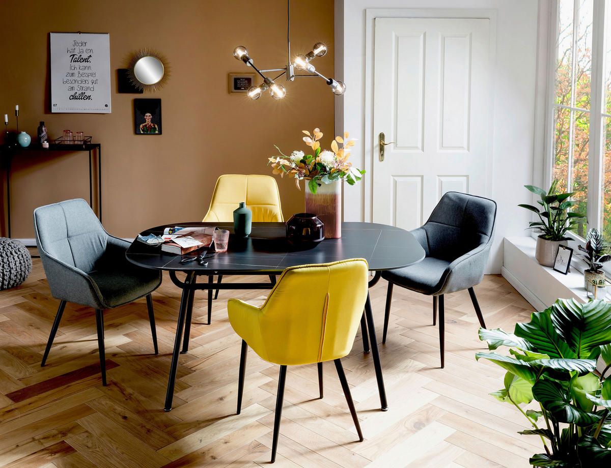 ESSTISCH rechteckig Schwarz  - Schwarz, Design, Stein/Metall (150/90/75cm) - Livetastic