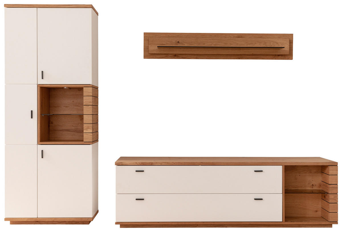 WOHNWAND  in Weiss, Wildeiche 305/202/50 cm  - Wildeiche/Weiss, Design, Glas/Holz (305/202/50cm) - Novel