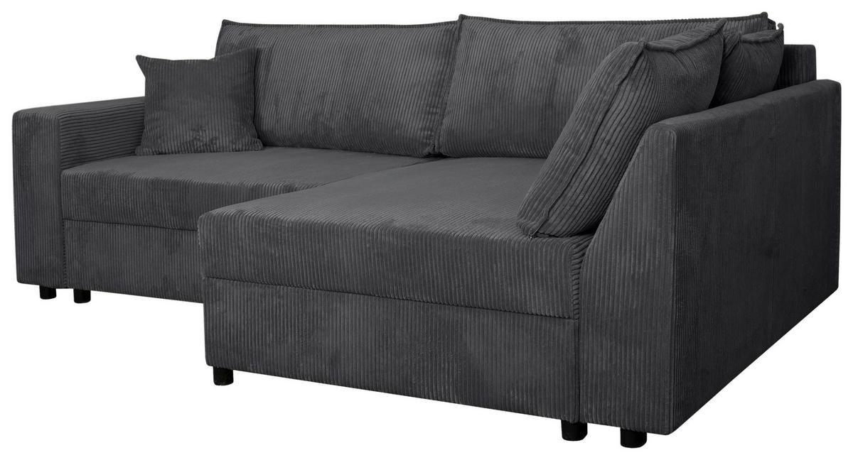 ECKSOFA Graphitfarben Cord  - Schwarz/Graphitfarben, KONVENTIONELL, Kunststoff/Textil (245/153cm) - Carryhome