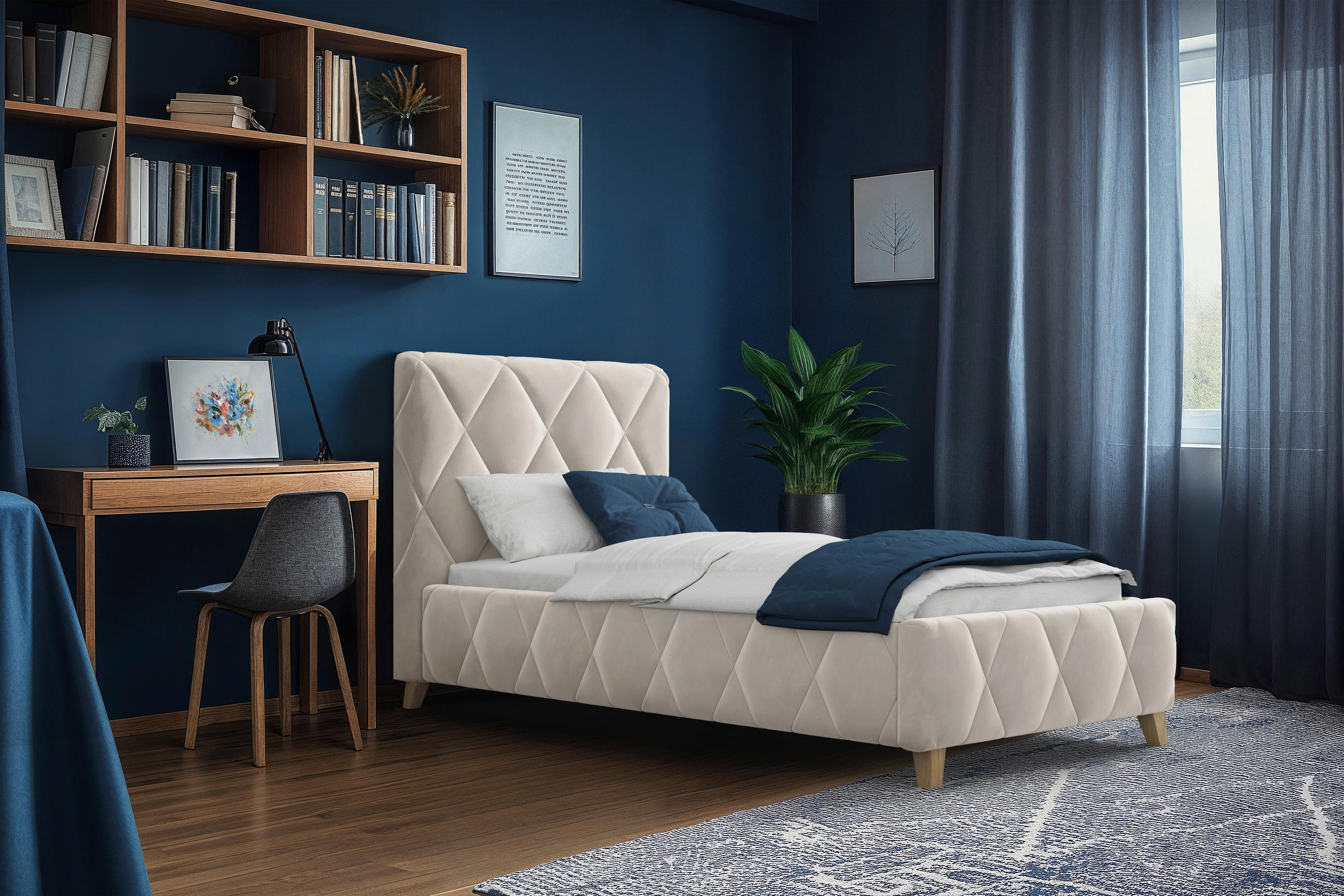 POLSTERBETT gepolstertes Kopfteil, Lattenrost, Bettkasten 90/200 cm  in Creme  - Creme, MODERN, Holz/Textil (90/200cm) - MID.YOU