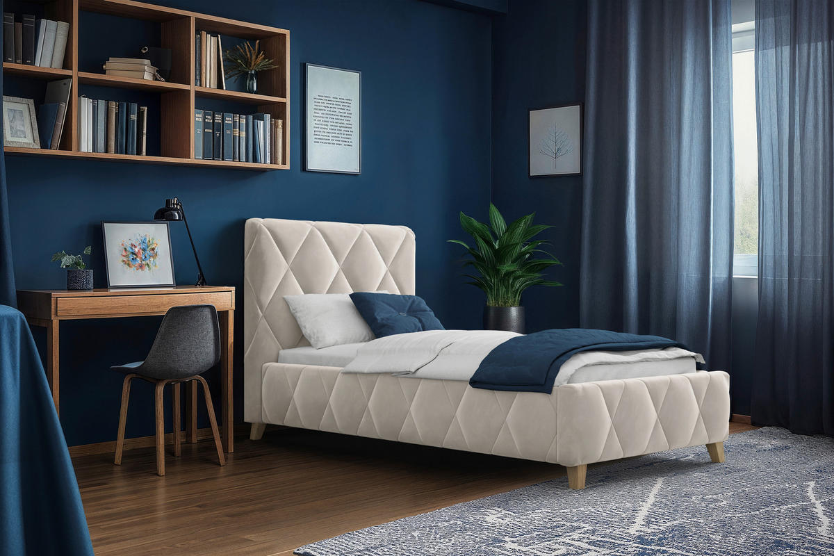 POLSTERBETT gepolstertes Kopfteil, Lattenrost, Bettkasten 90/200 cm  in Creme  - Creme, MODERN, Holz/Textil (90/200cm) - MID.YOU