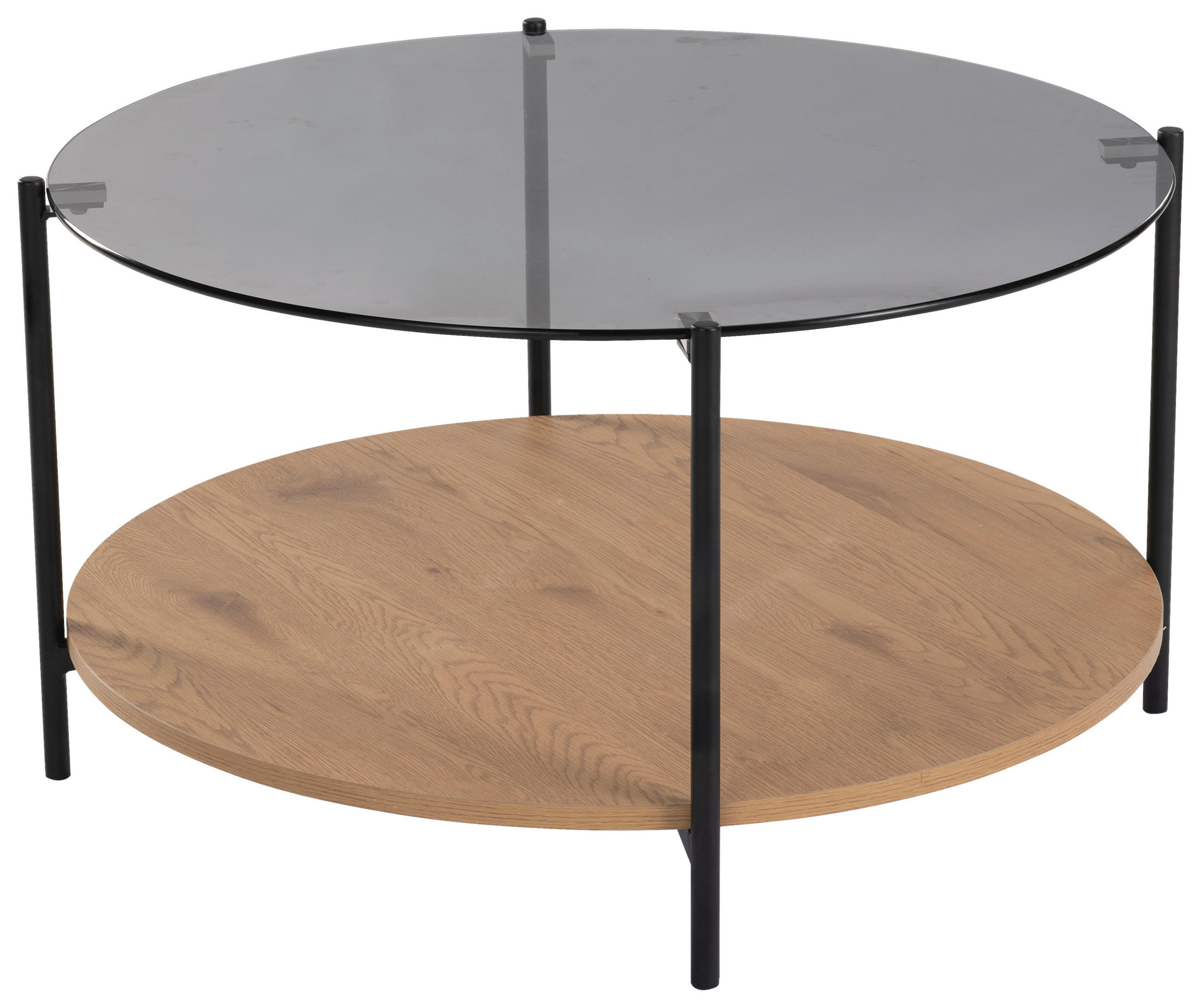 COUCHTISCH ESG 80/80/45 cm rund Grau, Eichefarben  - Eichefarben/Schwarz, Design, Glas/Holzwerkstoff (80/80/45cm) - Carryhome